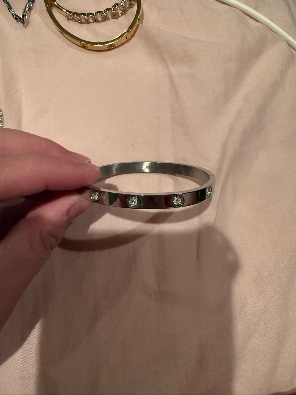 Silver Crystal-Stud Bangle Bracelet